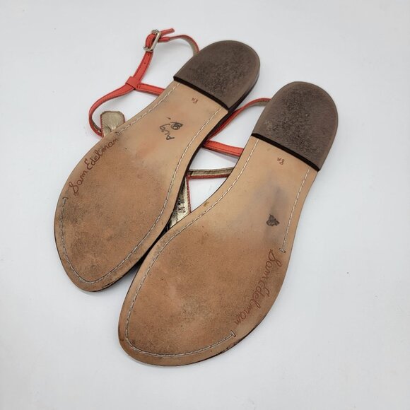 Sam Edelman Gigi Signet T-Strap Red Leather Sandals Size 8.5 Boho Style - Picture 2 of 6